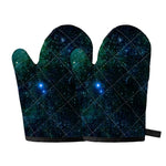 Dark Green Galaxy Space Print Oven Mitts