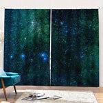 Dark Green Galaxy Space Print Pencil Pleat Curtains