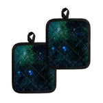 Dark Green Galaxy Space Print Pot Holders