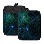 Dark Green Galaxy Space Print Pot Holders With Pocket