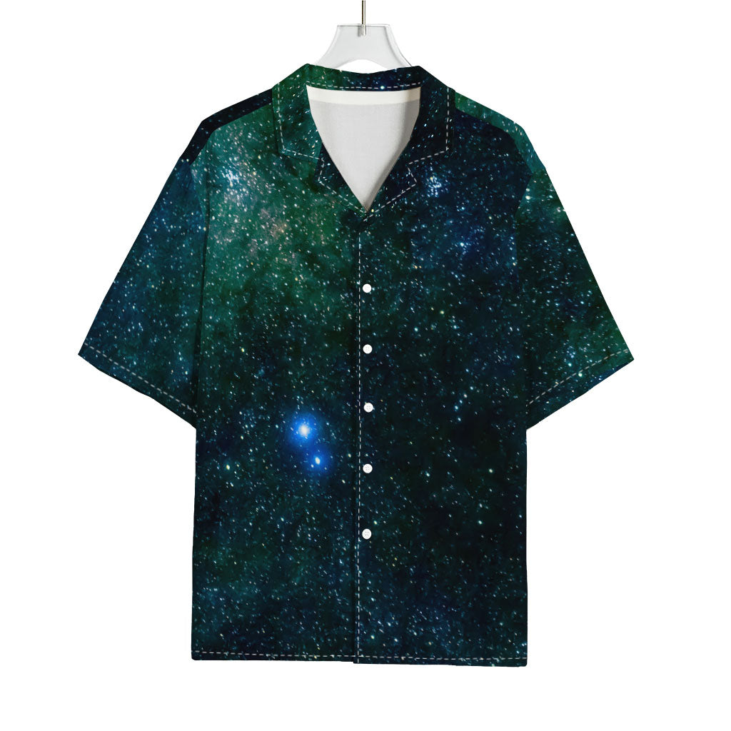 Dark Green Galaxy Space Print Rayon Hawaiian Shirt