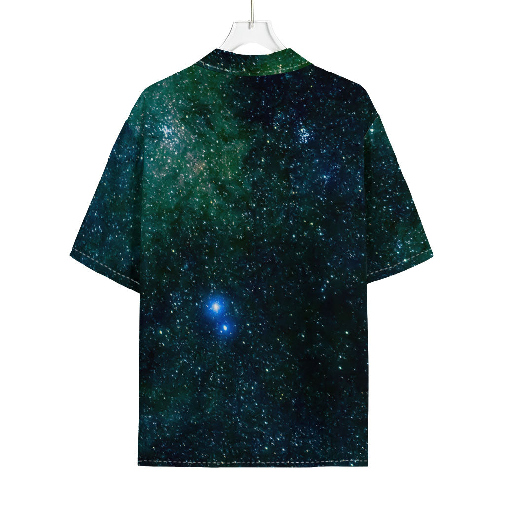 Dark Green Galaxy Space Print Rayon Hawaiian Shirt