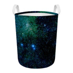 Dark Green Galaxy Space Print Round Laundry Basket