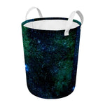 Dark Green Galaxy Space Print Round Laundry Basket