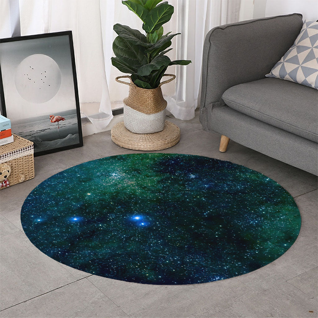 Dark Green Galaxy Space Print Round Rug