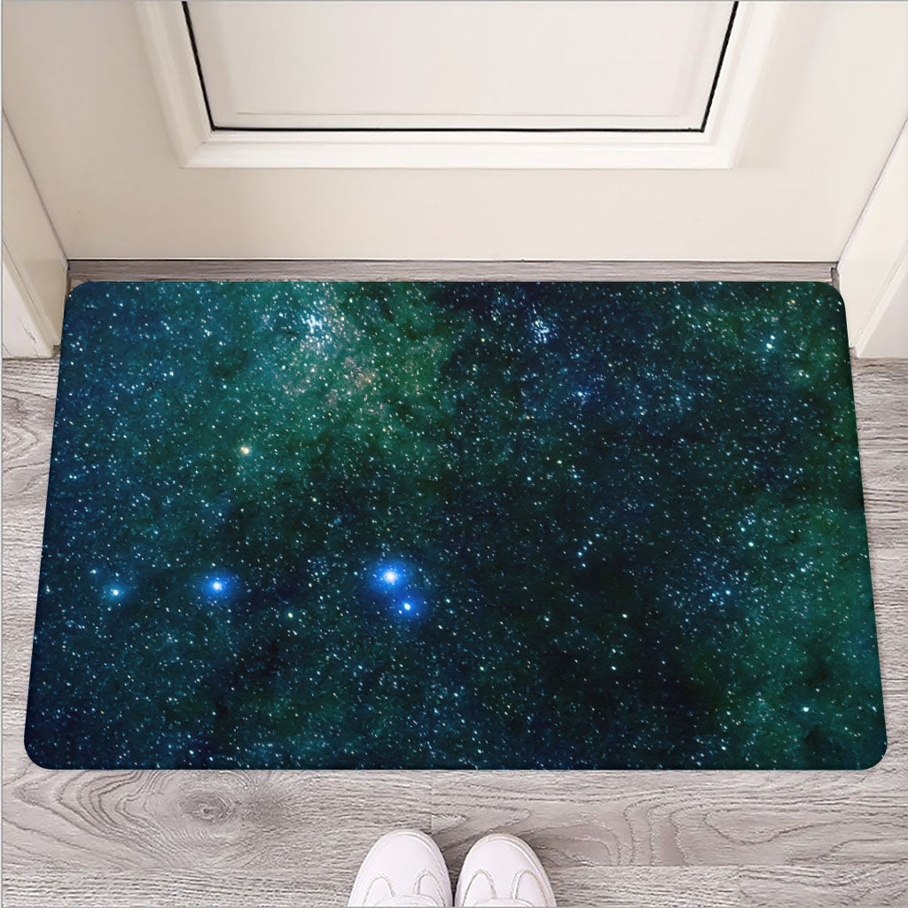 Dark Green Galaxy Space Print Rubber Doormat