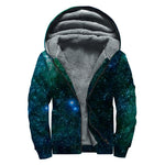 Dark Green Galaxy Space Print Sherpa Lined Zip Up Hoodie