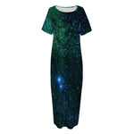 Dark Green Galaxy Space Print Short Sleeve Long Nightdress