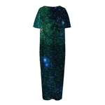 Dark Green Galaxy Space Print Short Sleeve Long Nightdress