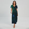 Dark Green Galaxy Space Print Short Sleeve Maxi Dress