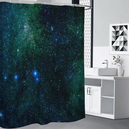 Dark Green Galaxy Space Print Shower Curtain