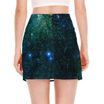 Dark Green Galaxy Space Print Side Slit Mini Skirt