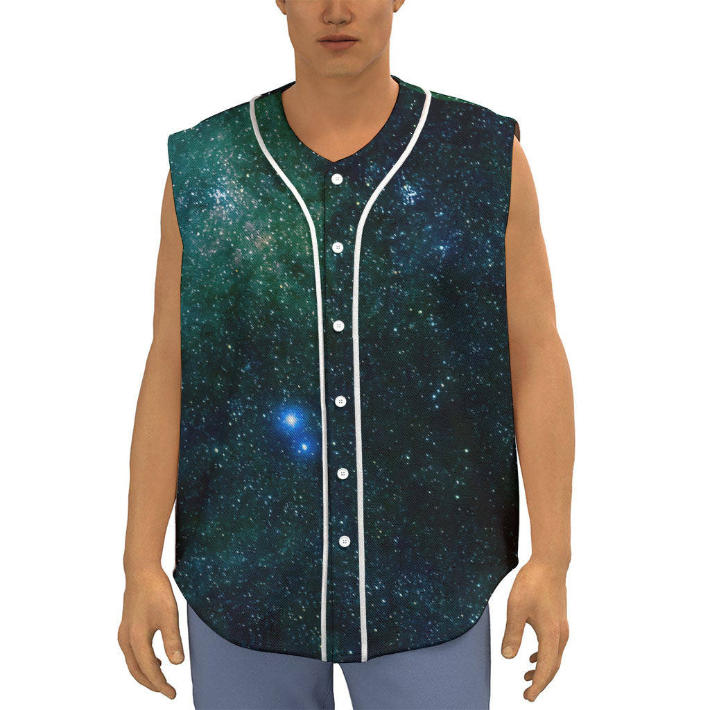 Dark Green Galaxy Space Print Sleeveless Baseball Jersey