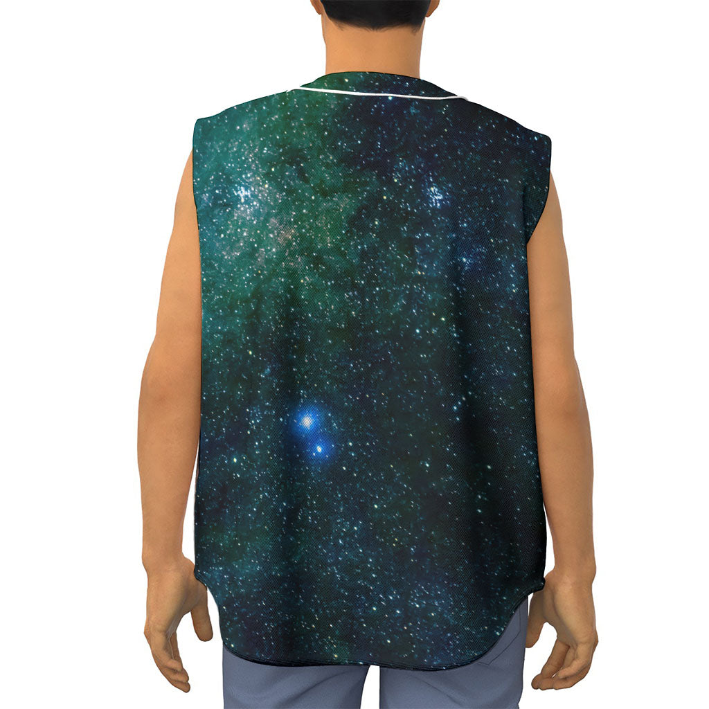 Dark Green Galaxy Space Print Sleeveless Baseball Jersey