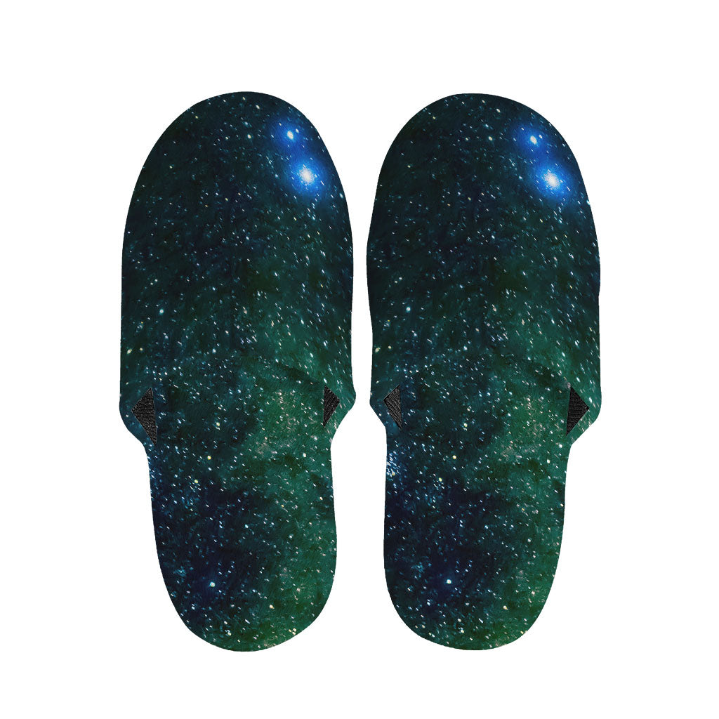 Dark Green Galaxy Space Print Slippers