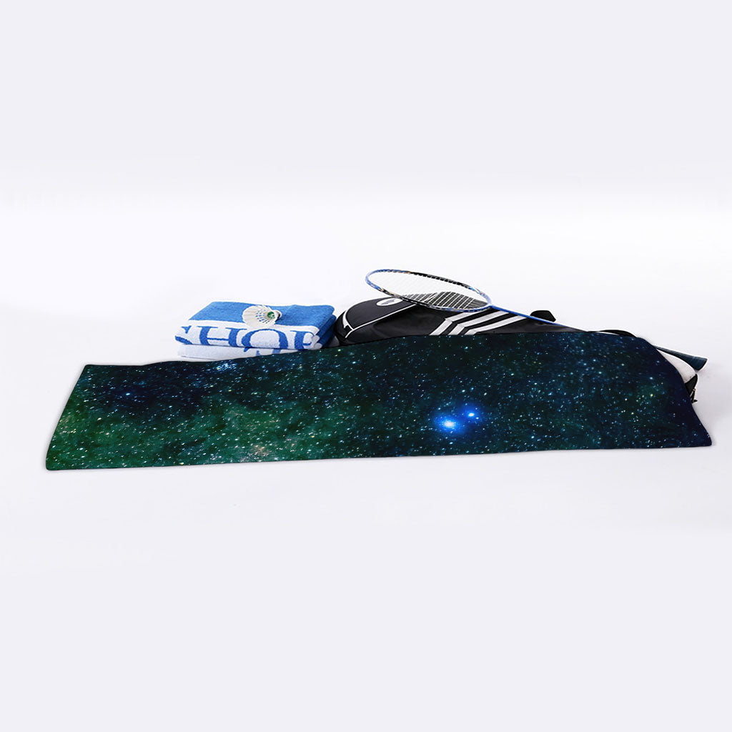 Dark Green Galaxy Space Print Sports Towel