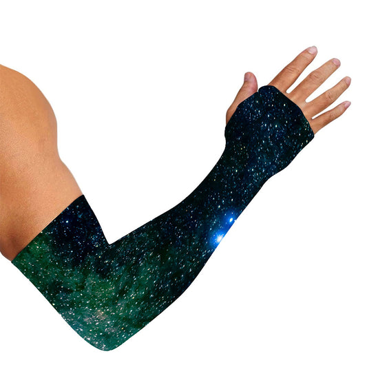 Dark Green Galaxy Space Print Sun Protection Arm Sleeves
