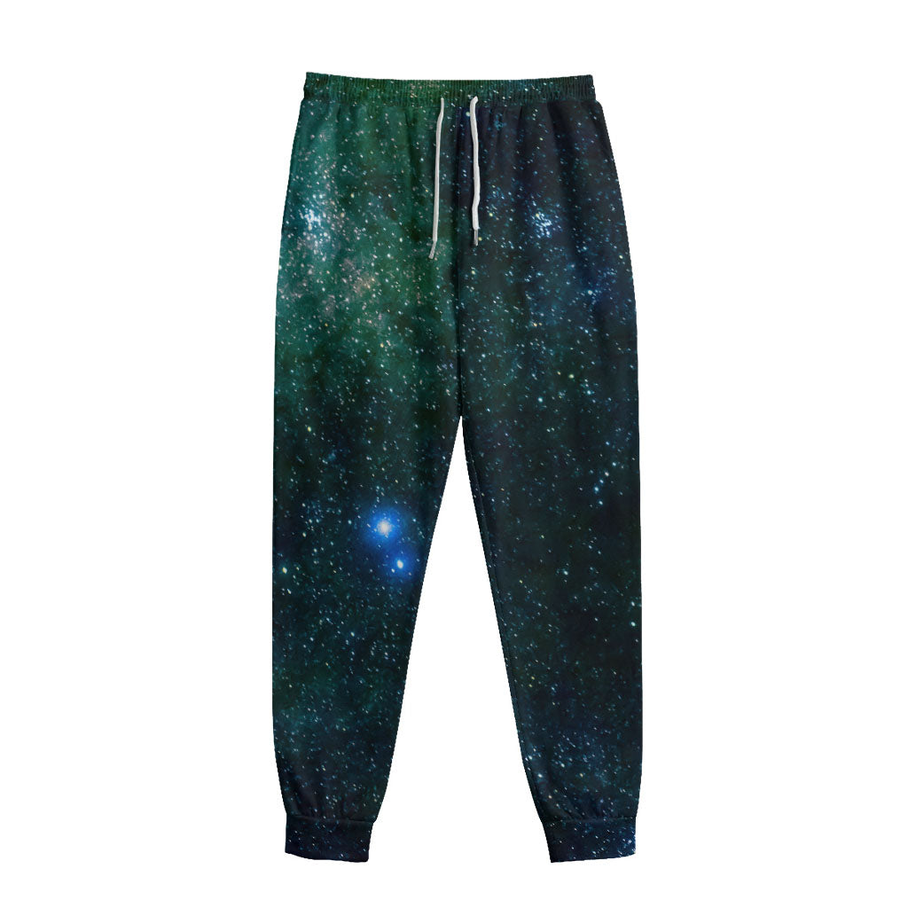 Dark Green Galaxy Space Print Sweatpants