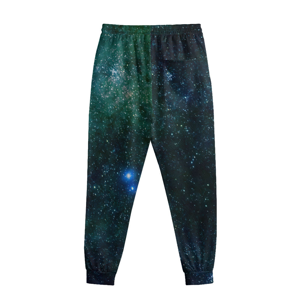 Dark Green Galaxy Space Print Sweatpants