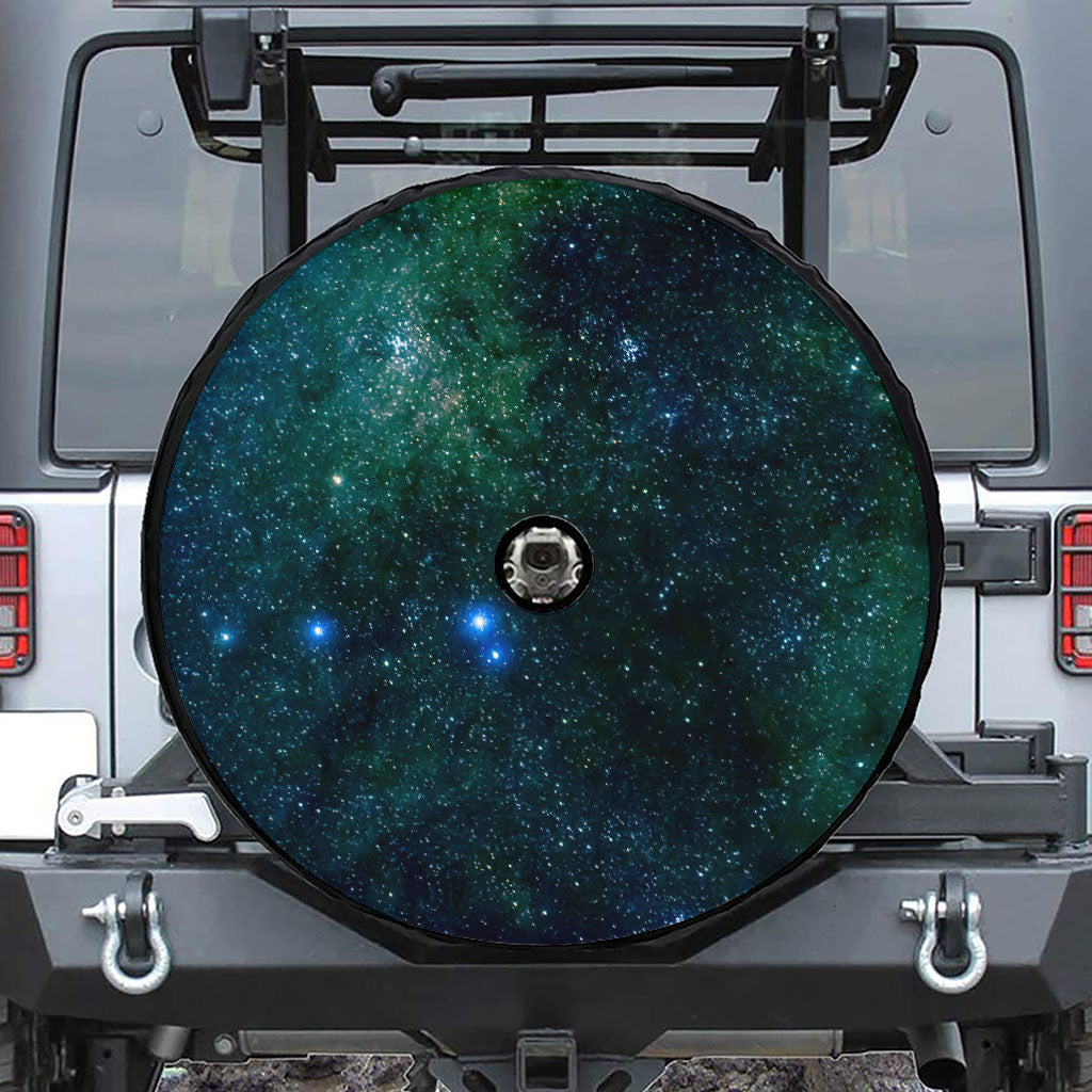 Dark Green Galaxy Space Print Tire Cover With Camera Hole