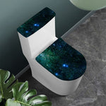 Dark Green Galaxy Space Print Toilet Lid And Tank Cover Set