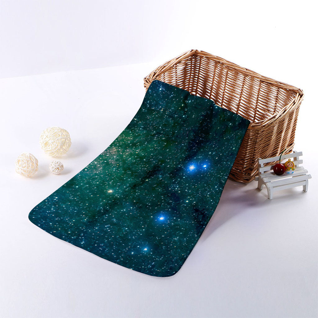 Dark Green Galaxy Space Print Towel