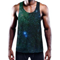 Dark Green Galaxy Space Print Men's Workout Tank Top