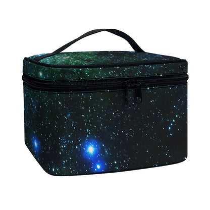 Dark Green Galaxy Space Print Travel Makeup Bag