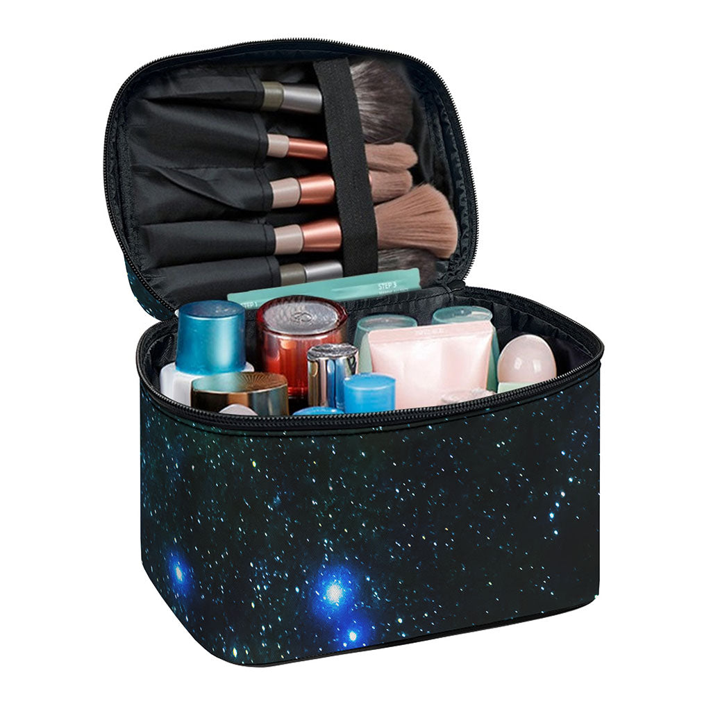 Dark Green Galaxy Space Print Travel Makeup Bag