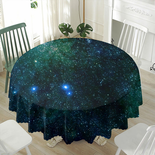 Dark Green Galaxy Space Print Waterproof Round Tablecloth