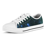 Dark Green Galaxy Space Print White Low Top Sneakers