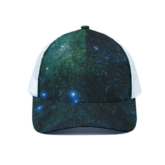 Dark Green Galaxy Space Print White Mesh Trucker Cap