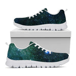 Dark Green Galaxy Space Print White Running Shoes