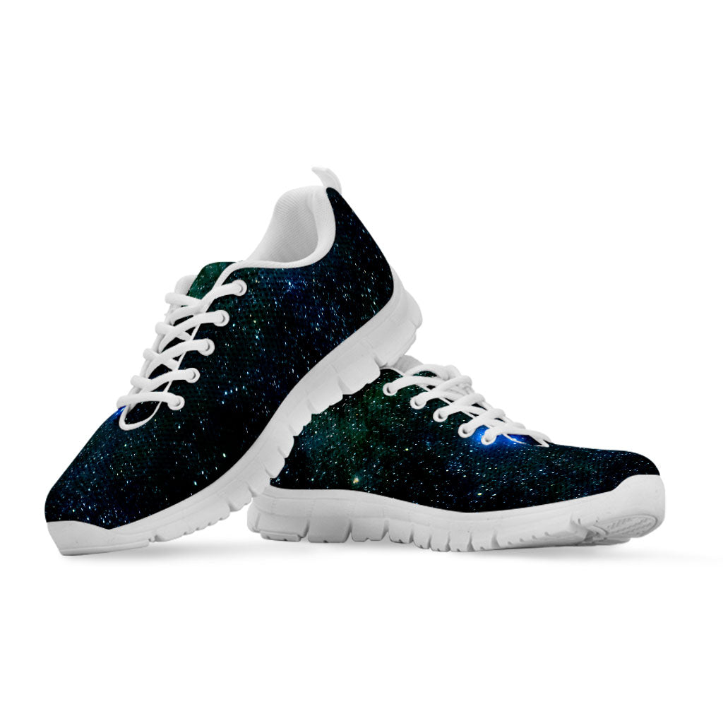 Dark Green Galaxy Space Print White Running Shoes