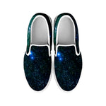 Dark Green Galaxy Space Print White Slip On Sneakers