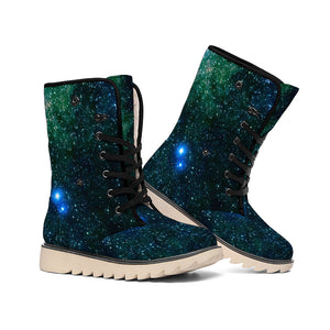 Dark Green Galaxy Space Print Winter Boots