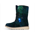 Dark Green Galaxy Space Print Winter Boots