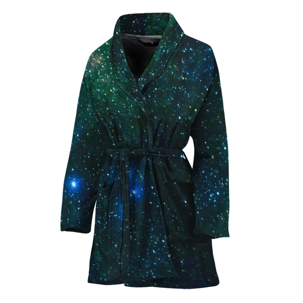 Dark Green Galaxy Space Print Women's Bathrobe