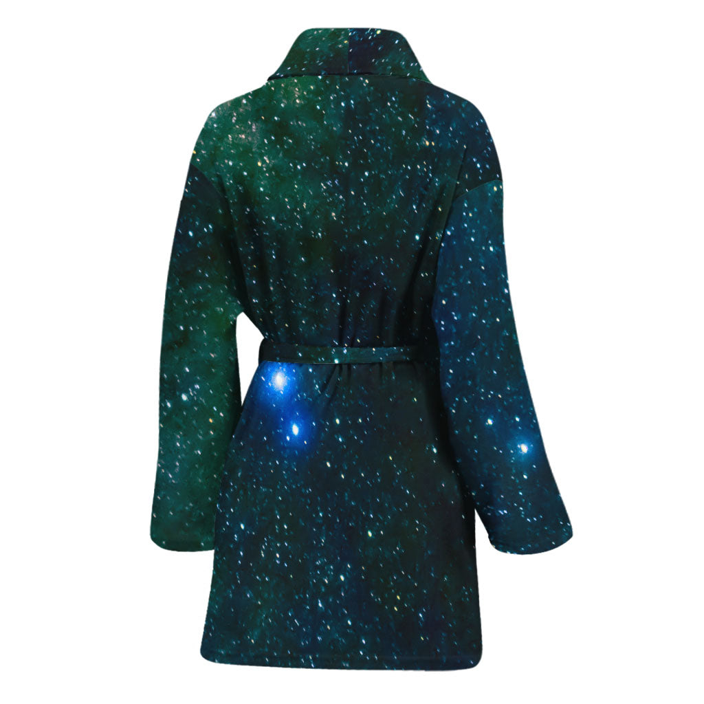 Dark Green Galaxy Space Print Women's Bathrobe