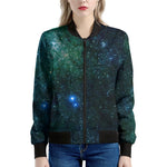 Dark Green Galaxy Space Print Women's Bomber Jacket