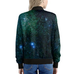 Dark Green Galaxy Space Print Women's Bomber Jacket