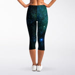 Dark Green Galaxy Space Print Women's Capri Leggings