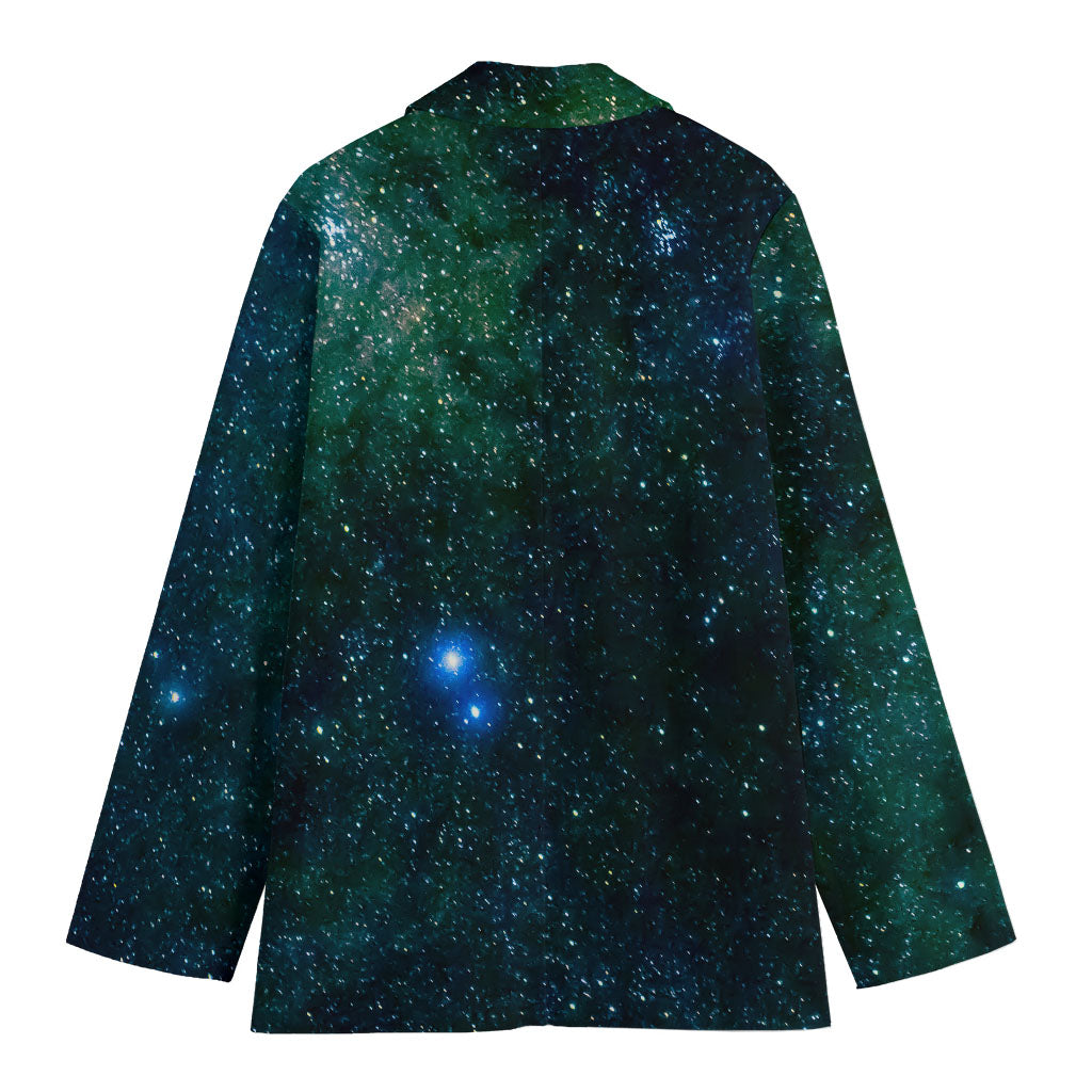 Dark Green Galaxy Space Print Women's Cotton Blazer