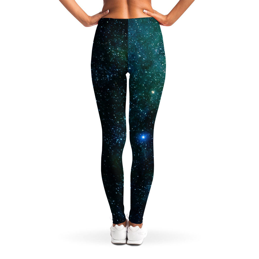 Dark Green Galaxy Space Print Women's Leggings