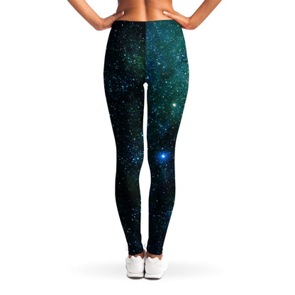 Dark Green Galaxy Space Print Women's Leggings