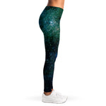 Dark Green Galaxy Space Print Women's Leggings