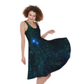 Dark Green Galaxy Space Print Sleeveless Knee Length Dress