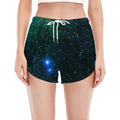 Dark Green Galaxy Space Print Women's Split Running Shorts