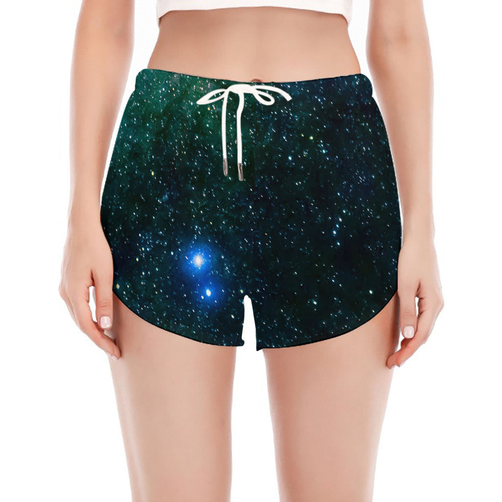 Dark Green Galaxy Space Print Women's Split Running Shorts