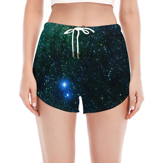 Dark Green Galaxy Space Print Women's Split Running Shorts